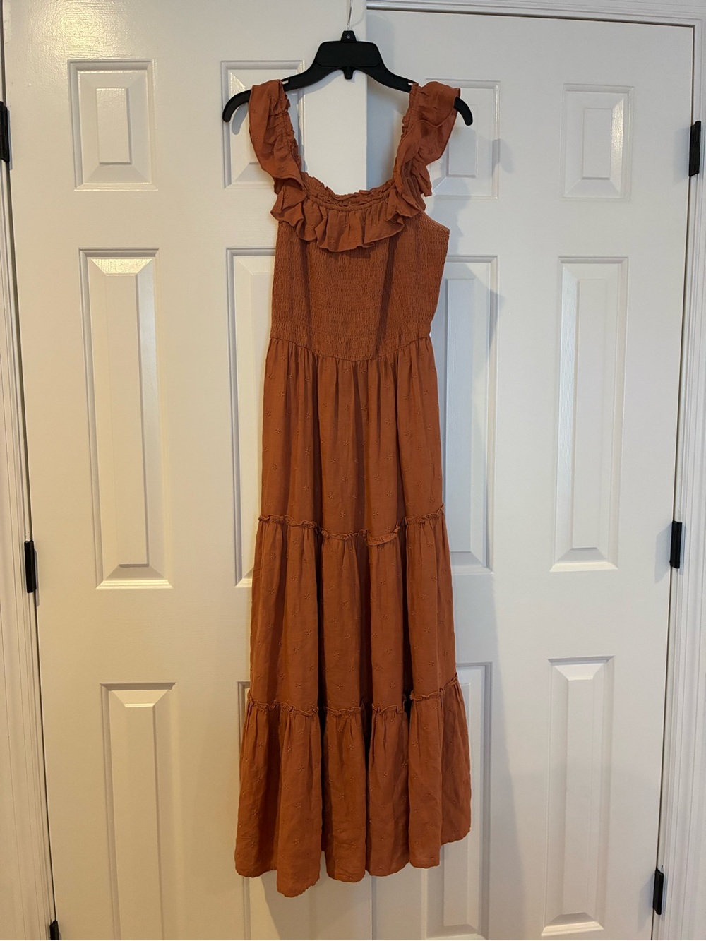 Ruffled Tiered Maxi Dress in Rust